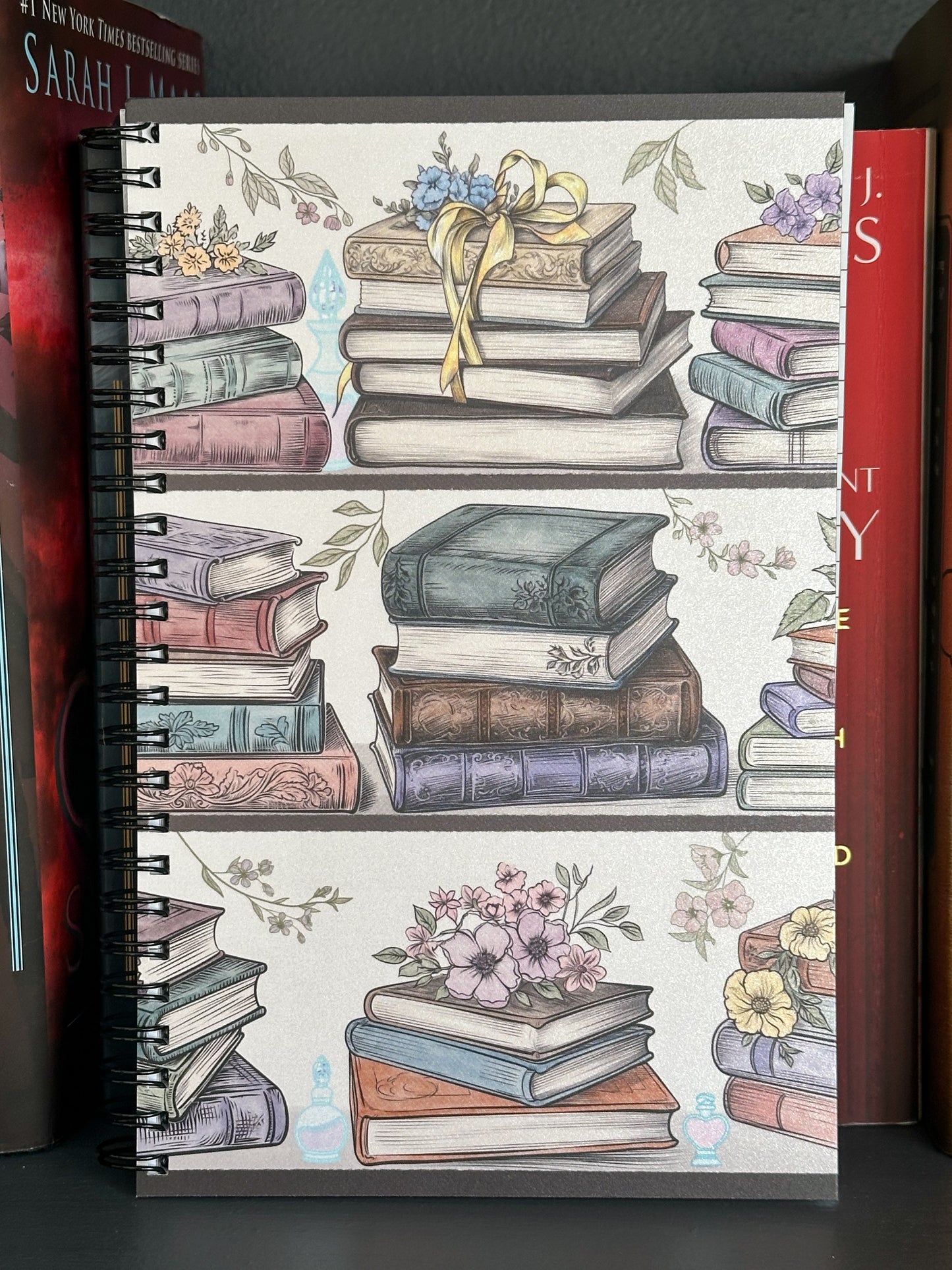 Bookshelf of Florals Spiral Notebook | Lined