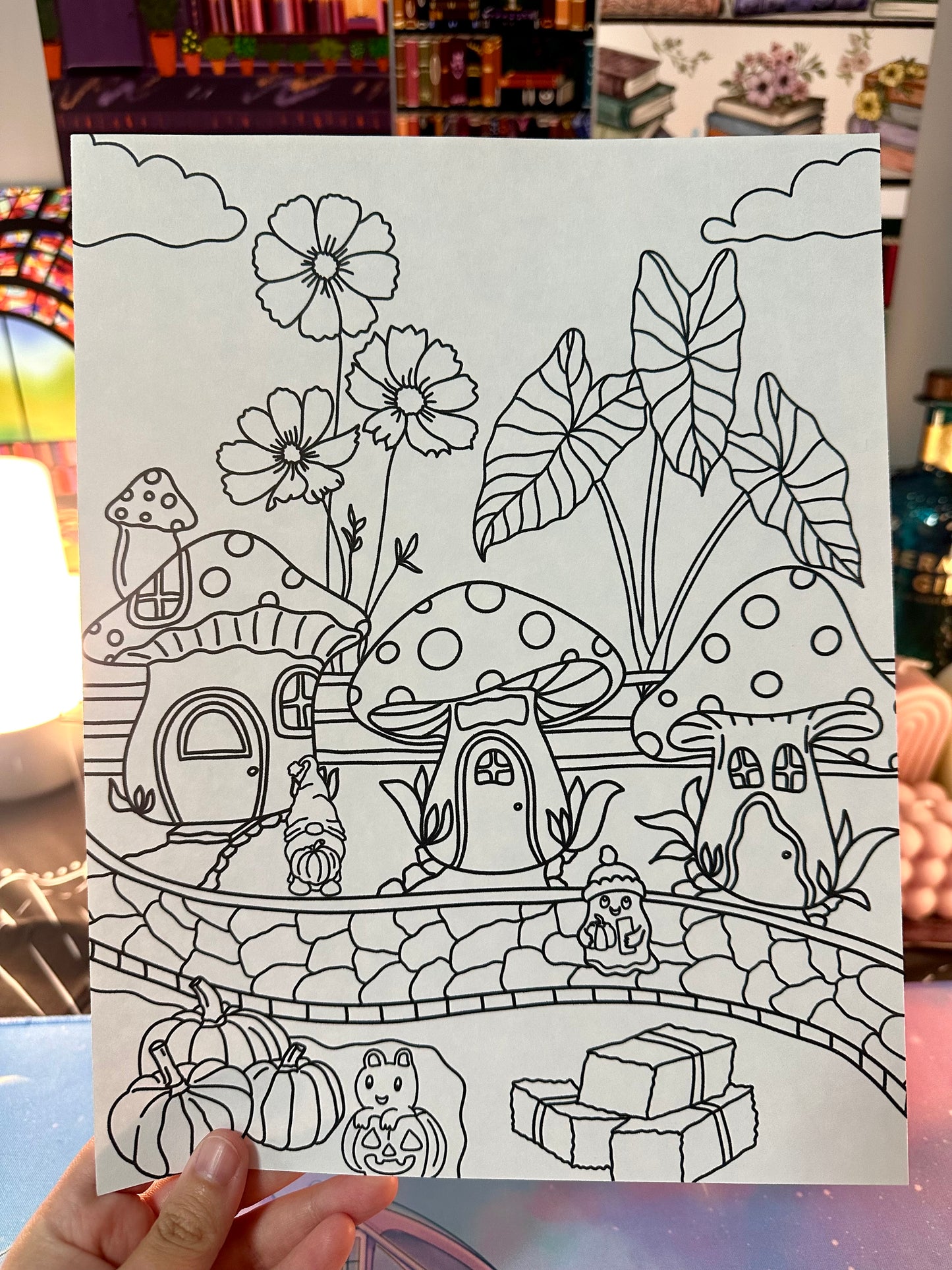 Mushroom Village Halloween Digital Colouring Page | Digital Download