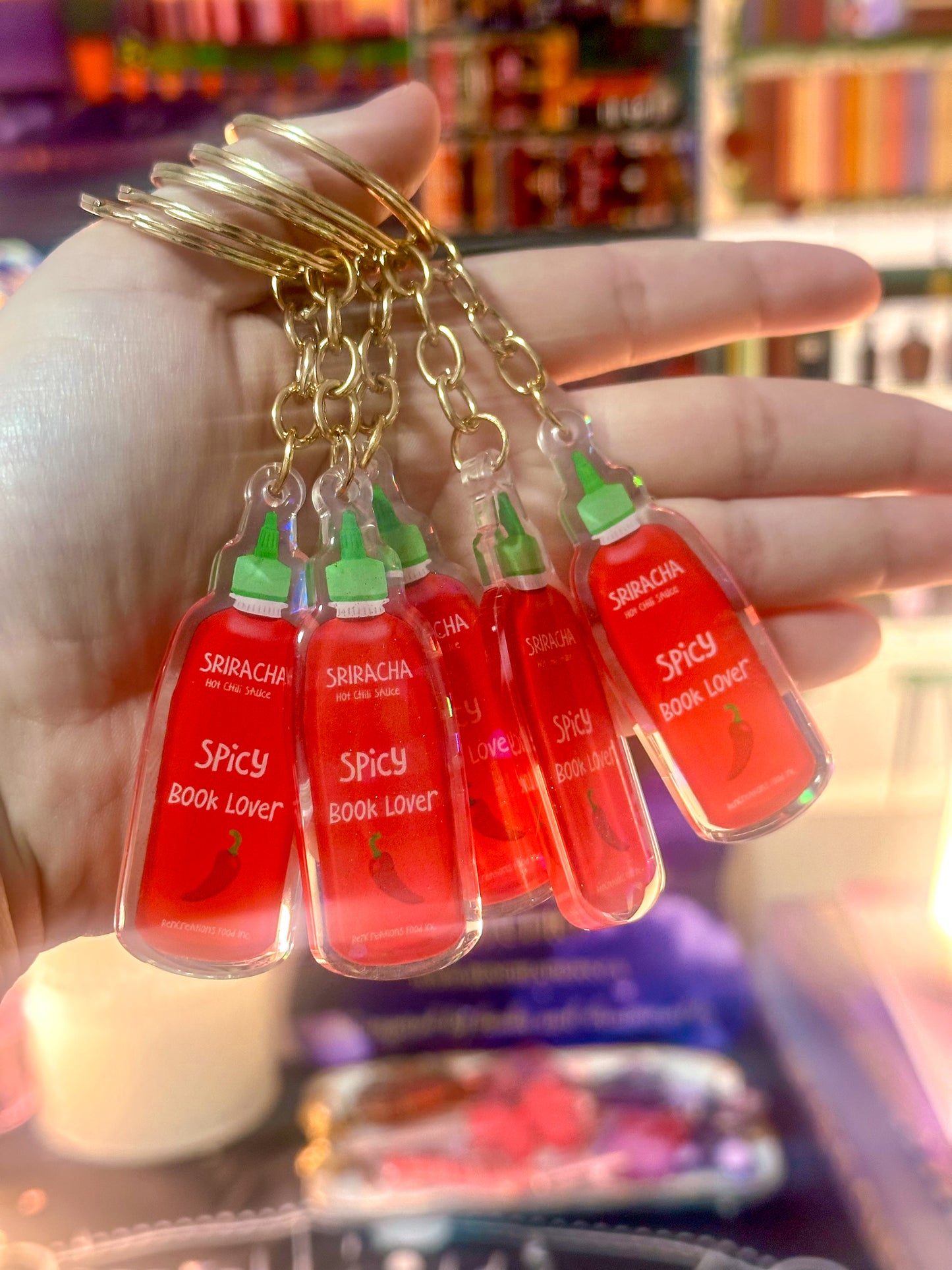 Sriracha Spicy Book Lover Acrylic Holographic Keychain