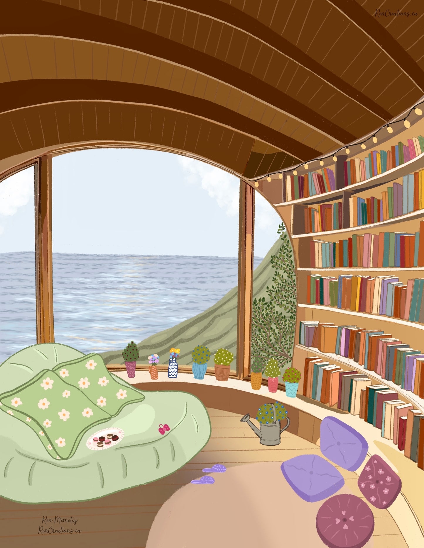 Readers Corner By The Seaside Art Print