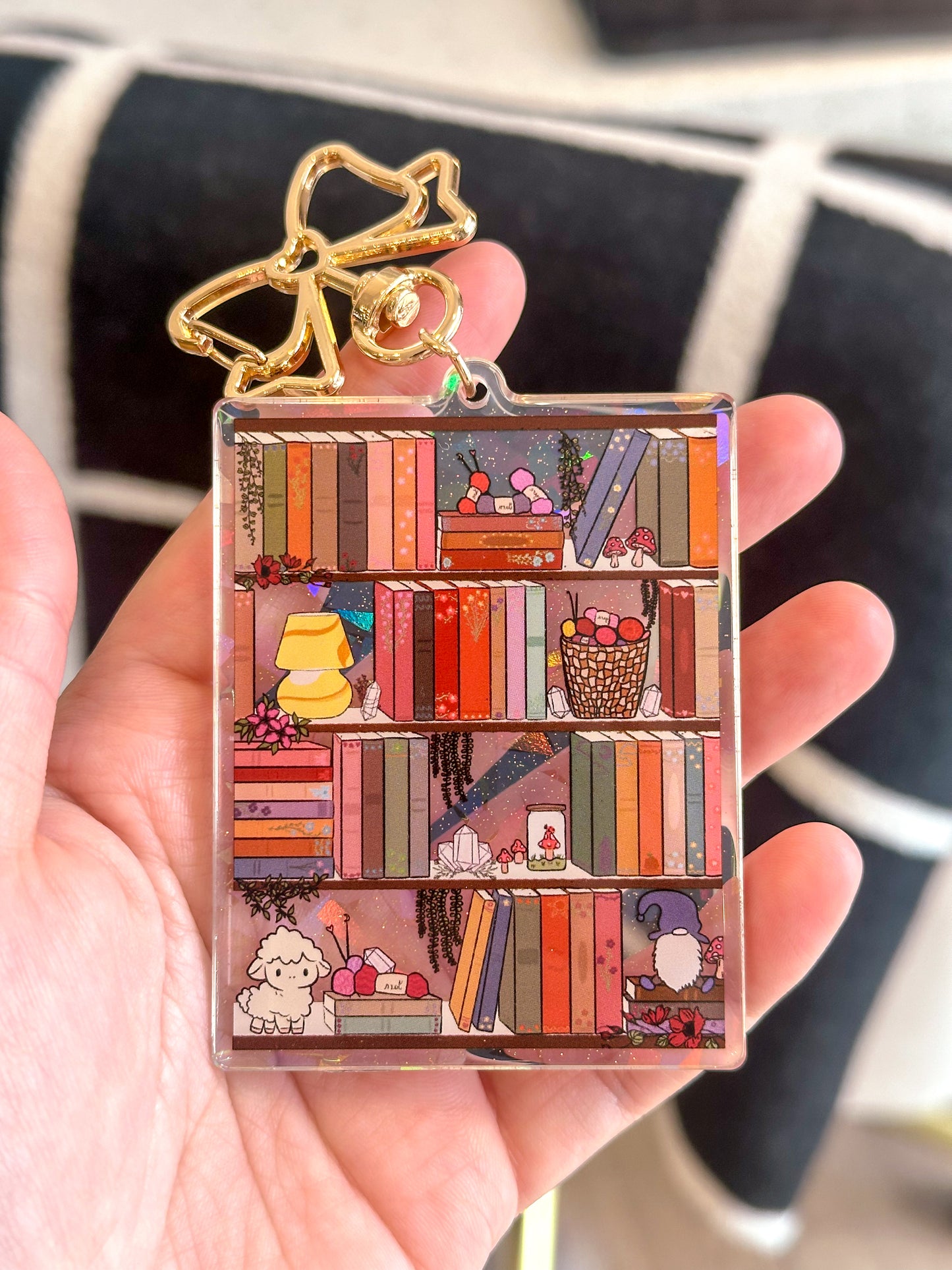The Cozy Cottage Bookshelf Acrylic Holographic Keychain