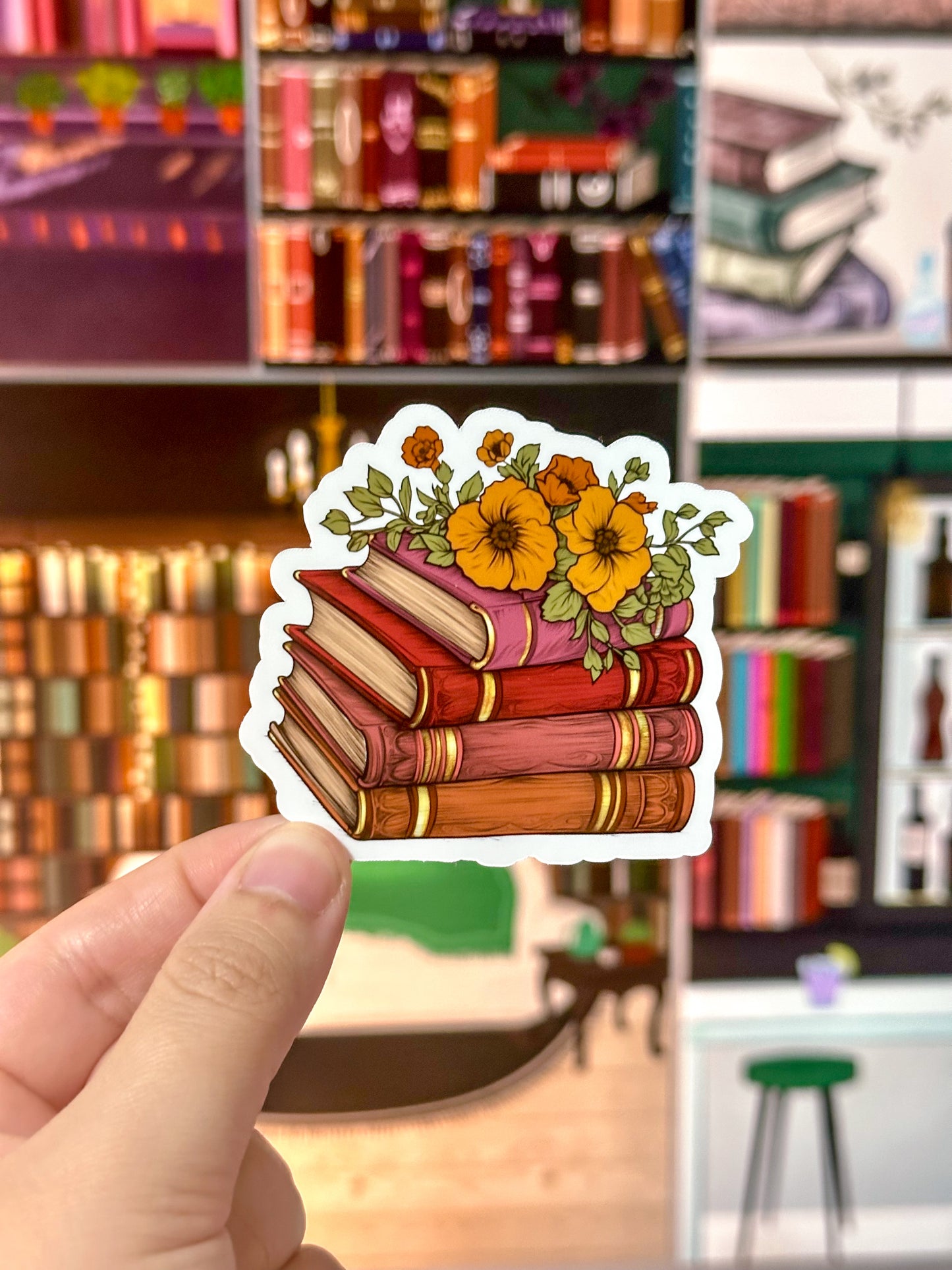 Vintage Fall Florals Book Stack Sticker