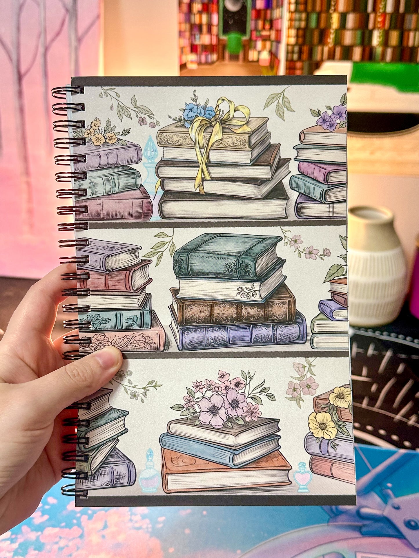 Bookshelf of Florals Spiral Notebook | Lined