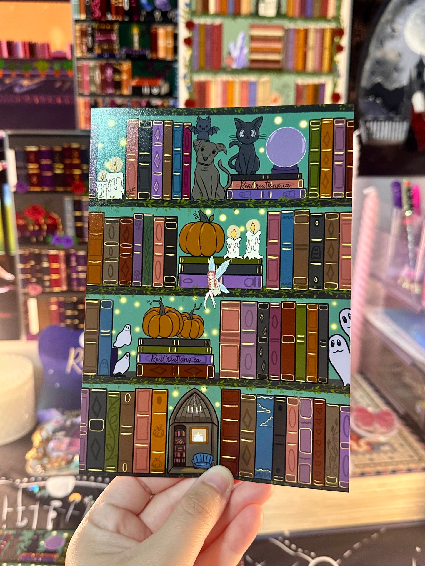 Spooky Season Bookshelf Art Print