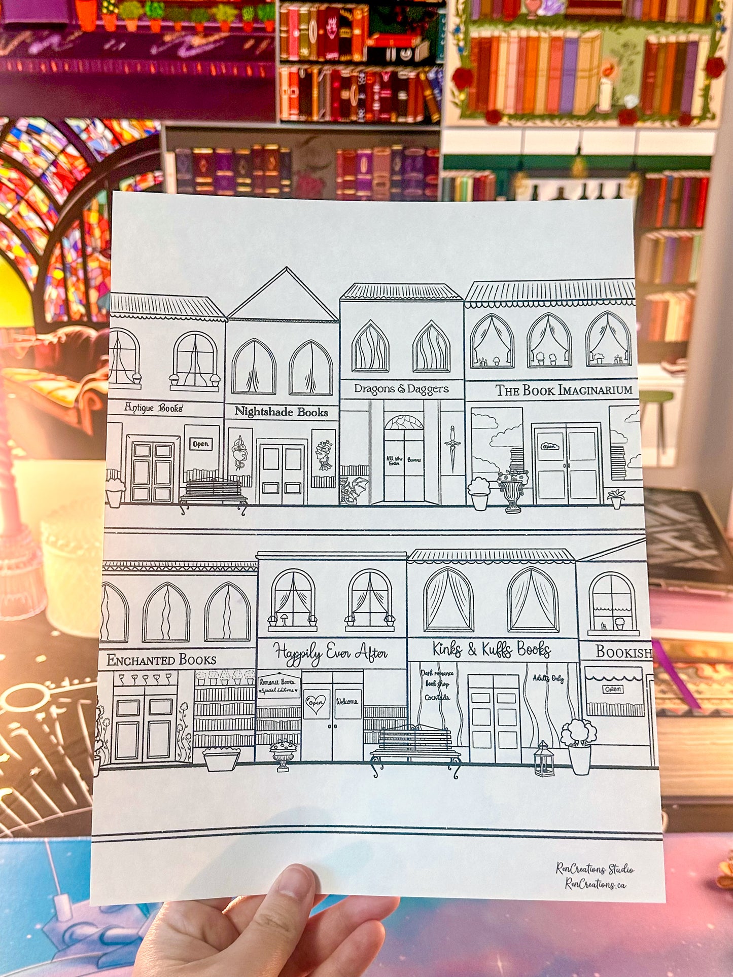 The Little Bookish Town Colouring Page | Digital Download