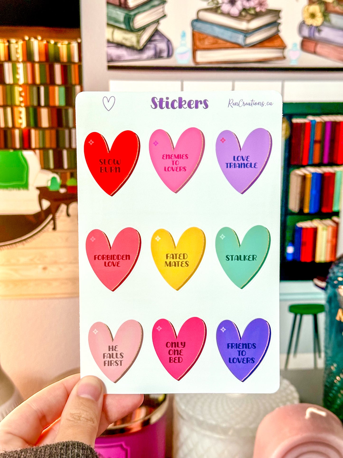Book Trope Hearts Vinyl Sticker Sheet