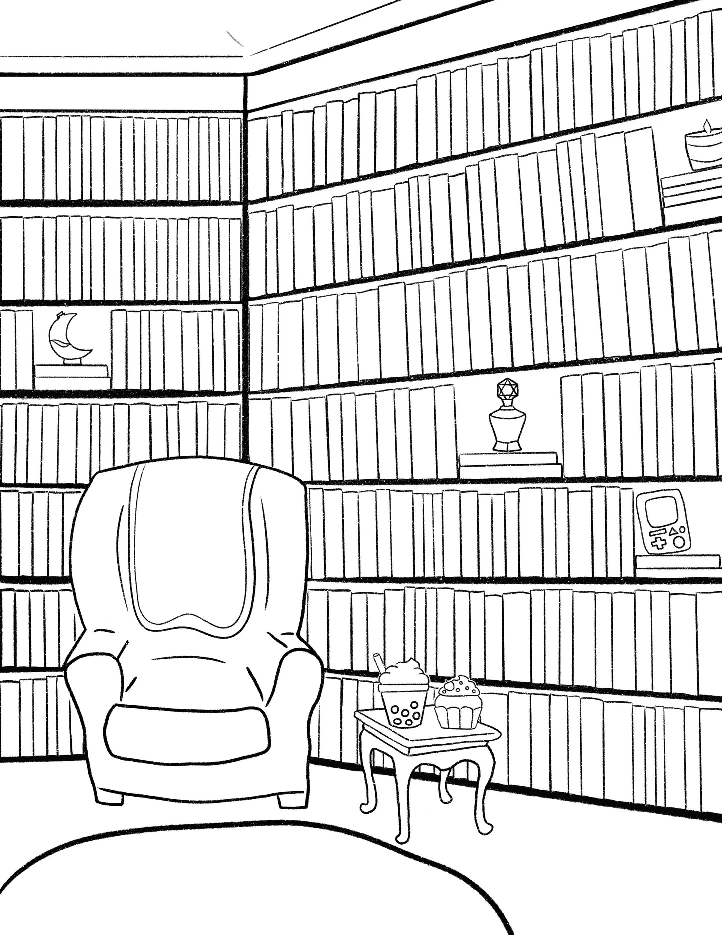 Bookshelf 2 Colouring Page | Digital Download
