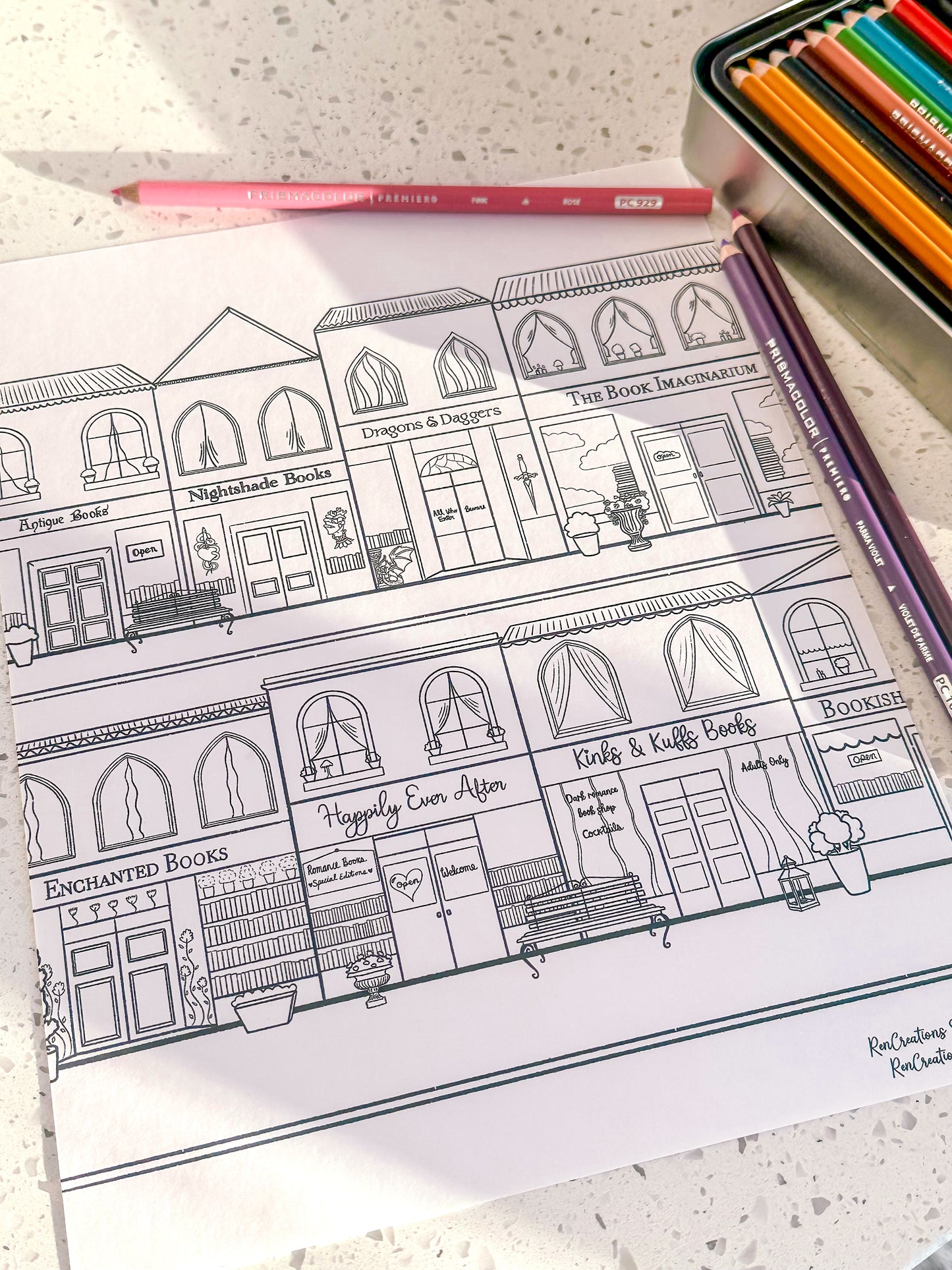 The Little Bookish Town Colouring Page | Digital Download