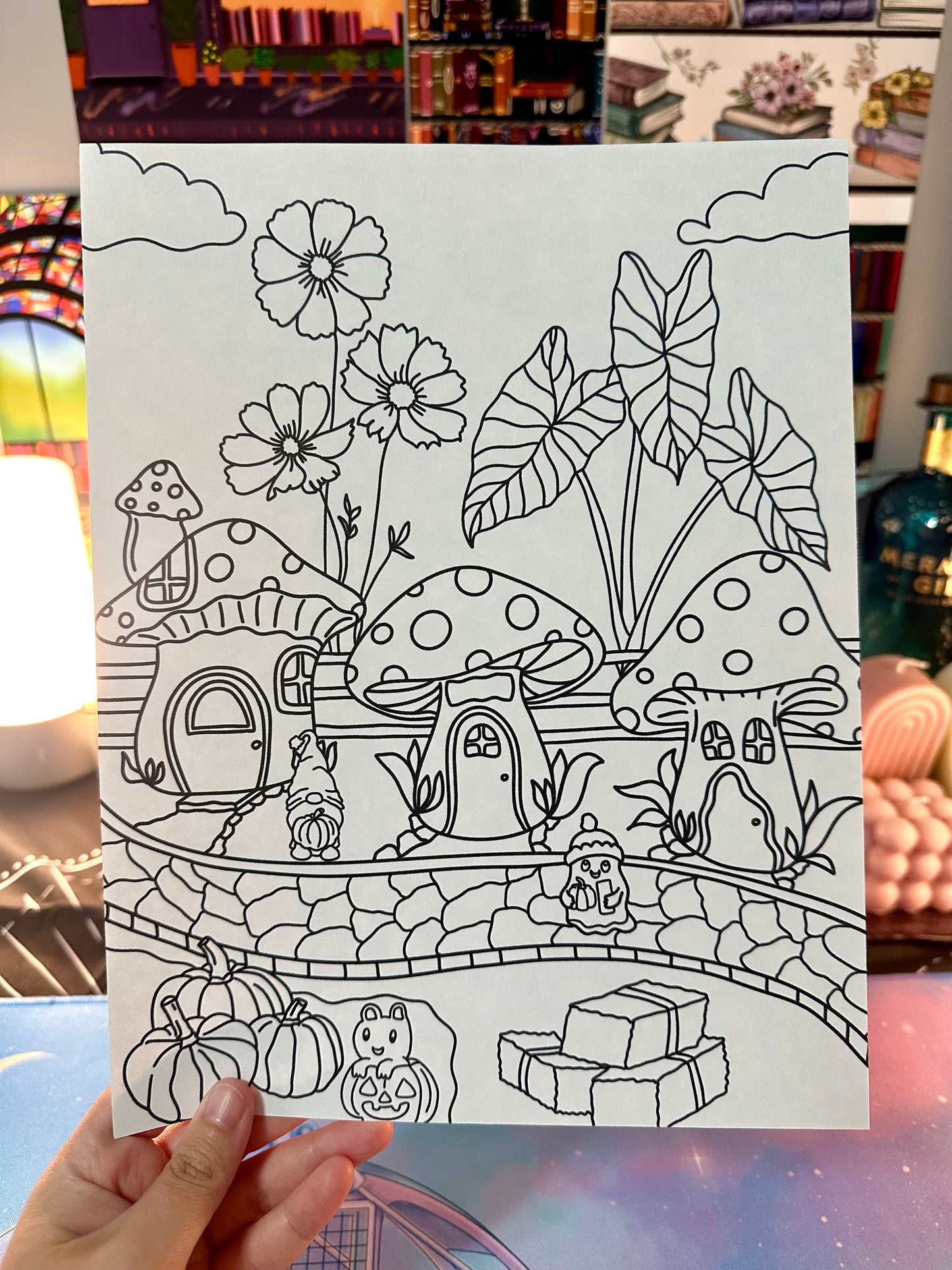 Mushroom Village Halloween Digital Colouring Page | Digital Download