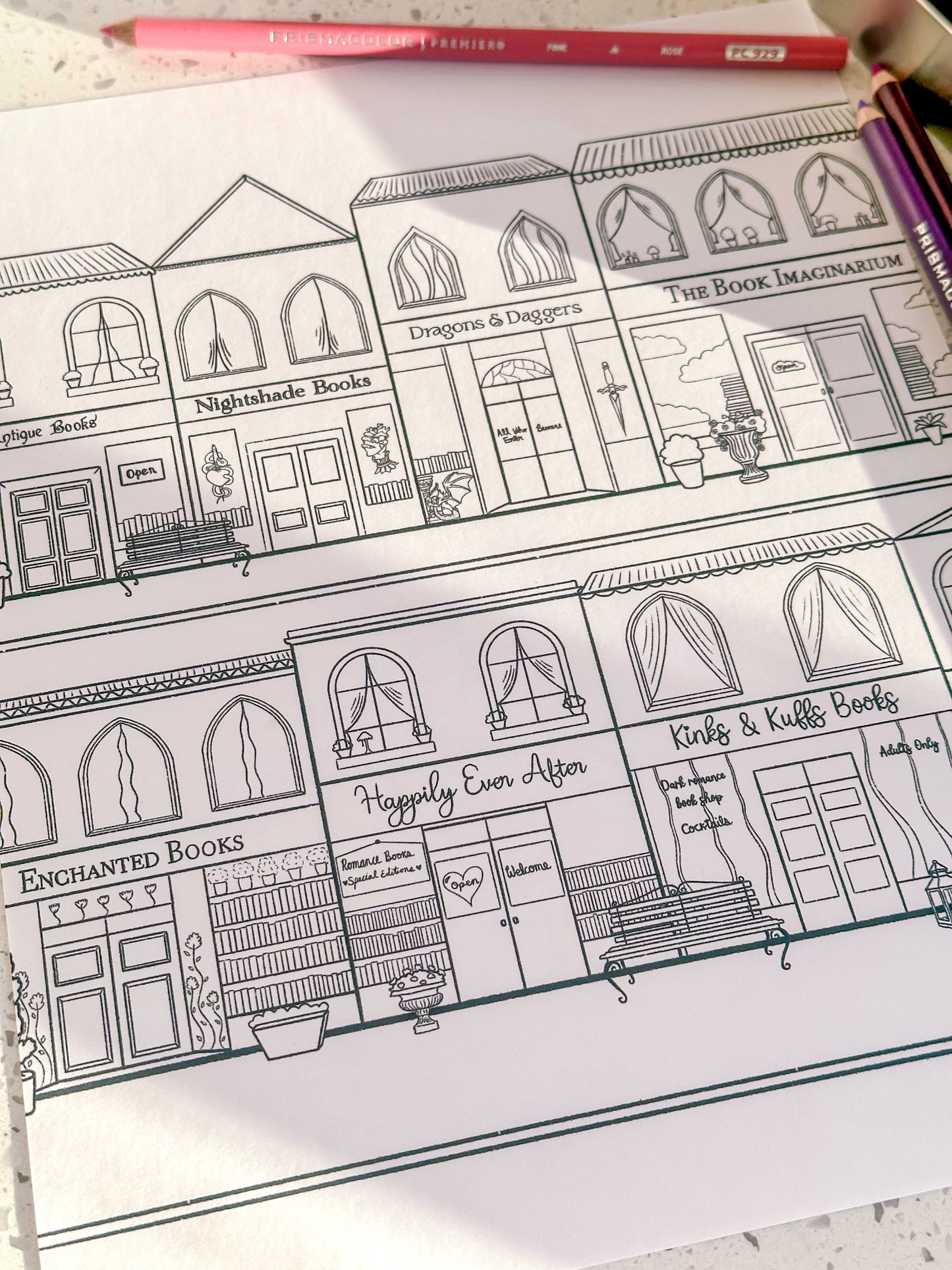 The Little Bookish Town Colouring Page | Digital Download