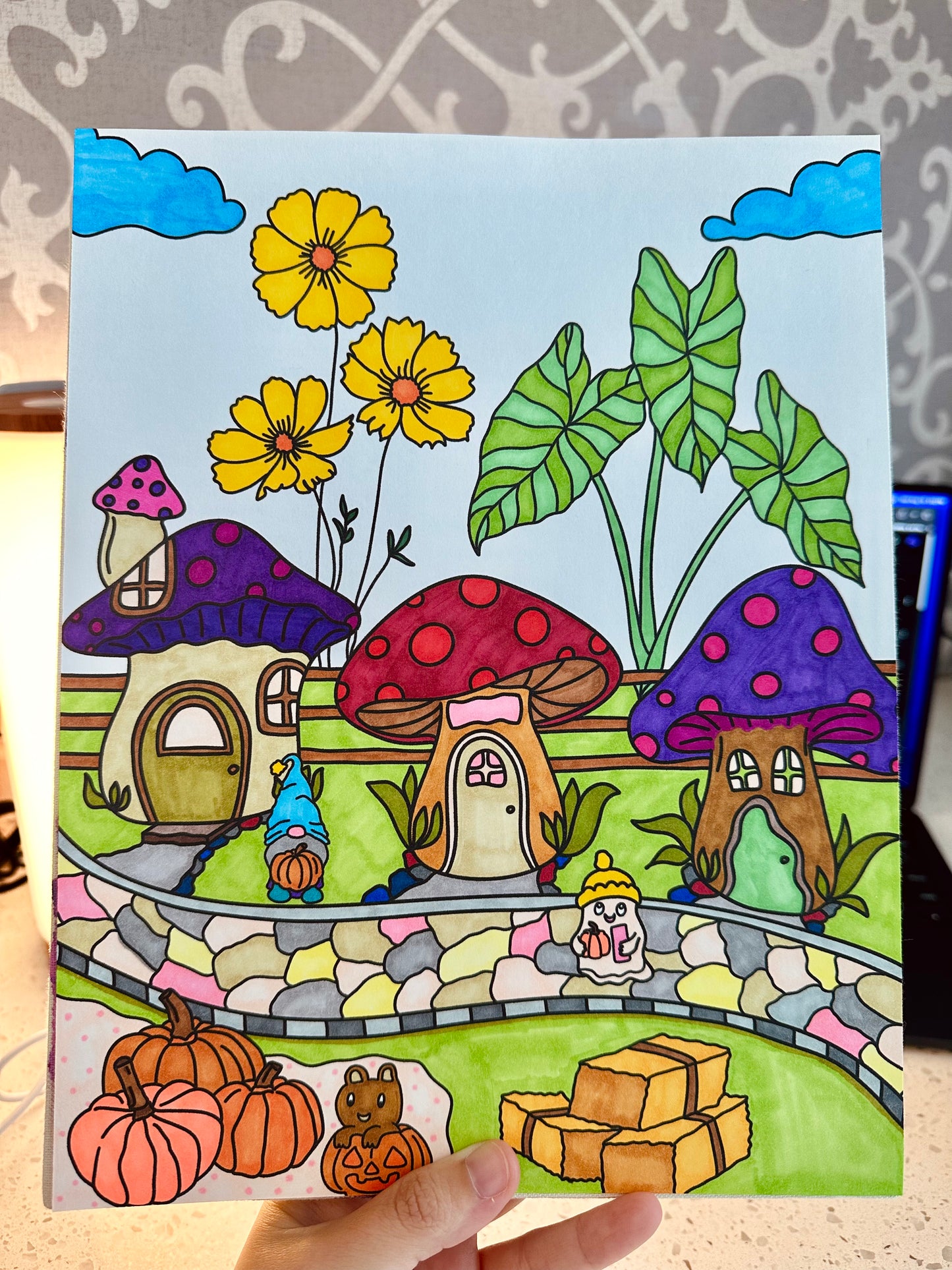 Mushroom Village Halloween Digital Colouring Page | Digital Download