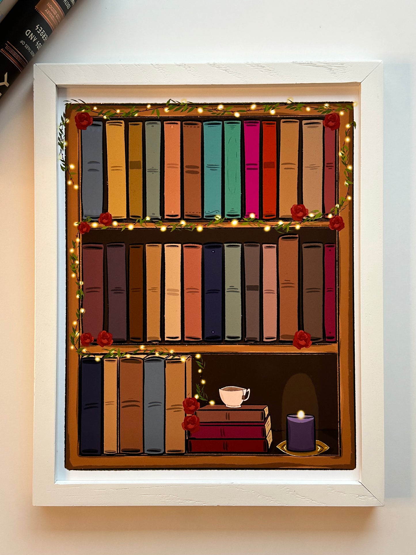 Bookshelf Roses Art Print