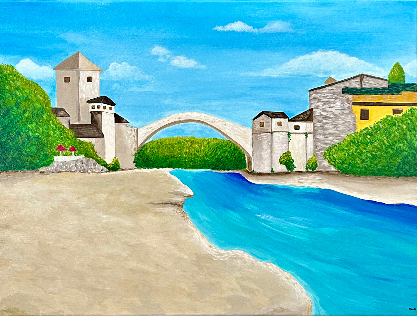 Mostar Bridge Acrylic Painting
