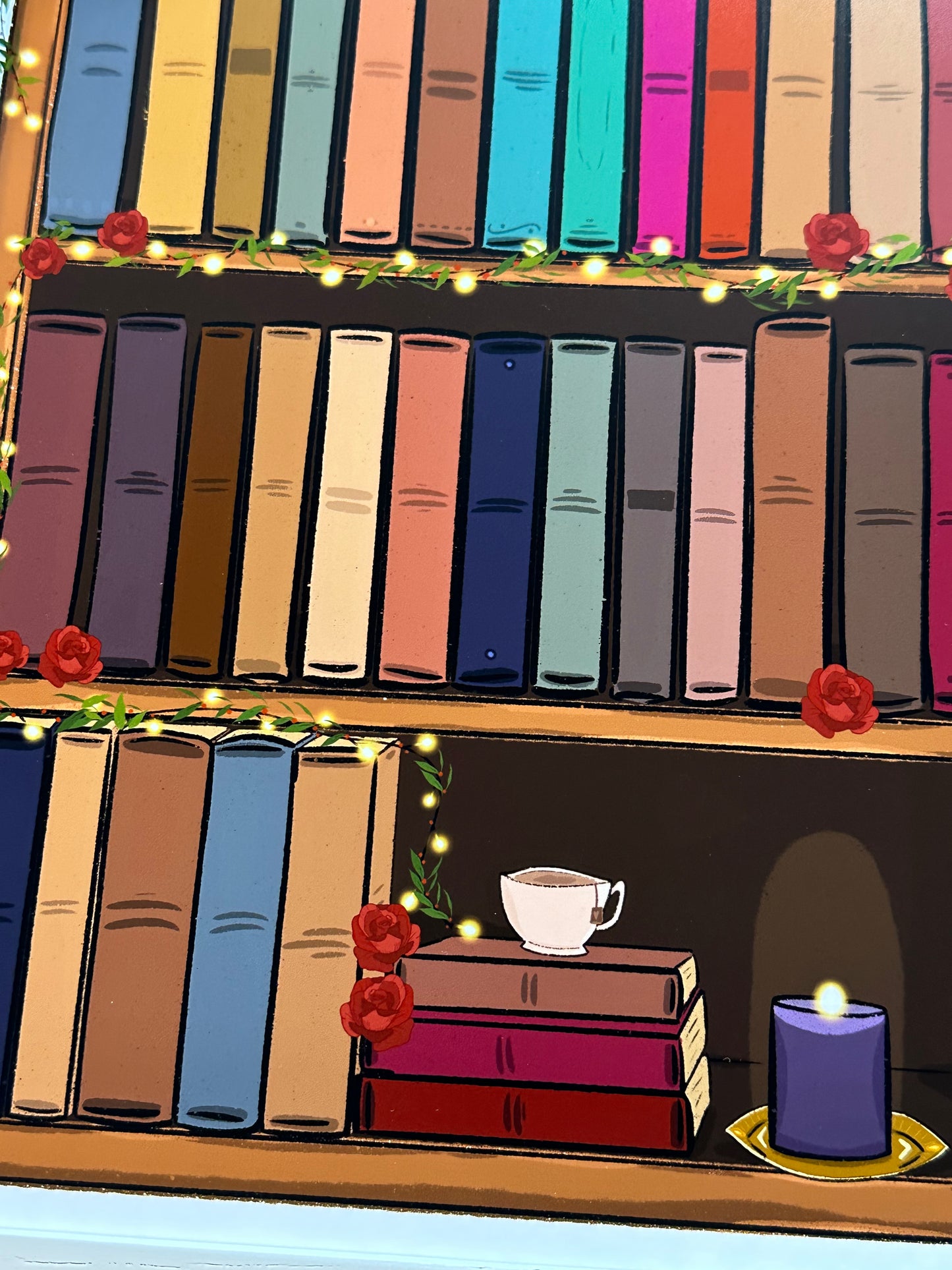 Bookshelf Roses Art Print