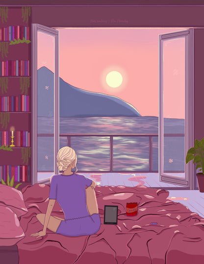 Reading By Sunset Art Print