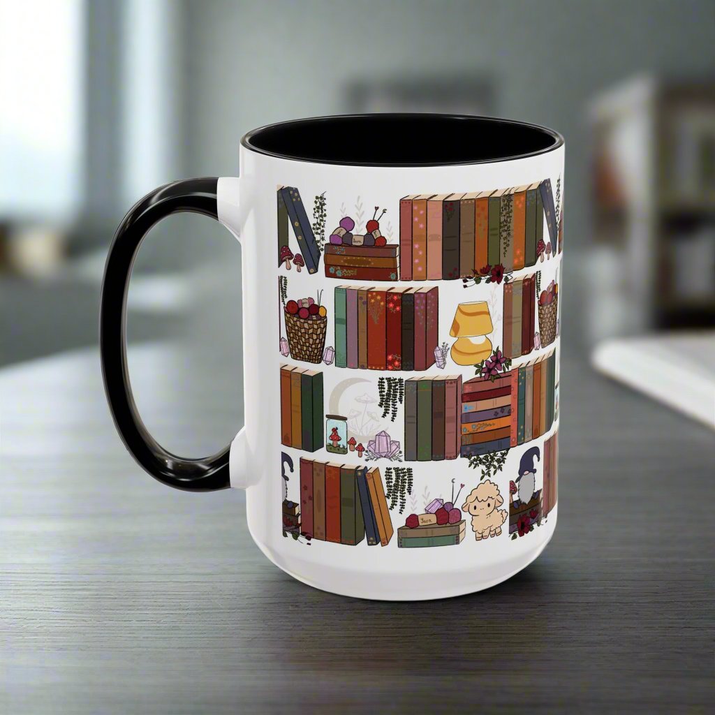 The Cozy Cottage Bookshelf Mug 15oz