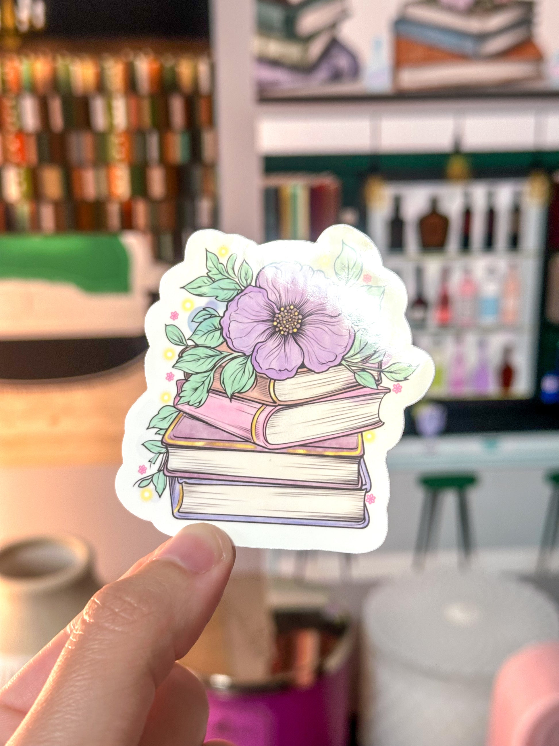 Floral Book Stack Vinyl Sticker