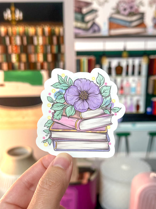 Floral Book Stack Vinyl Sticker