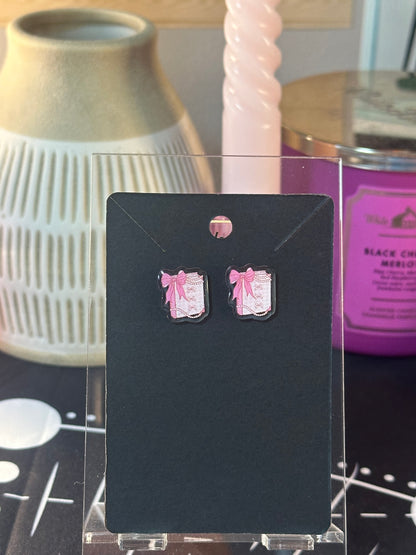 Bookish Coquette Acrylic and Glitter Epoxy Earrings