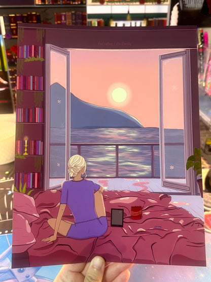 Reading By Sunset Art Print