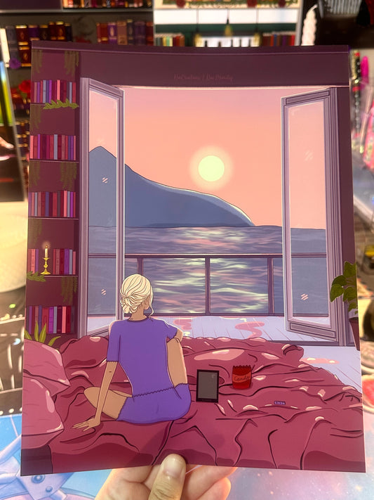 Reading By Sunset Art Print
