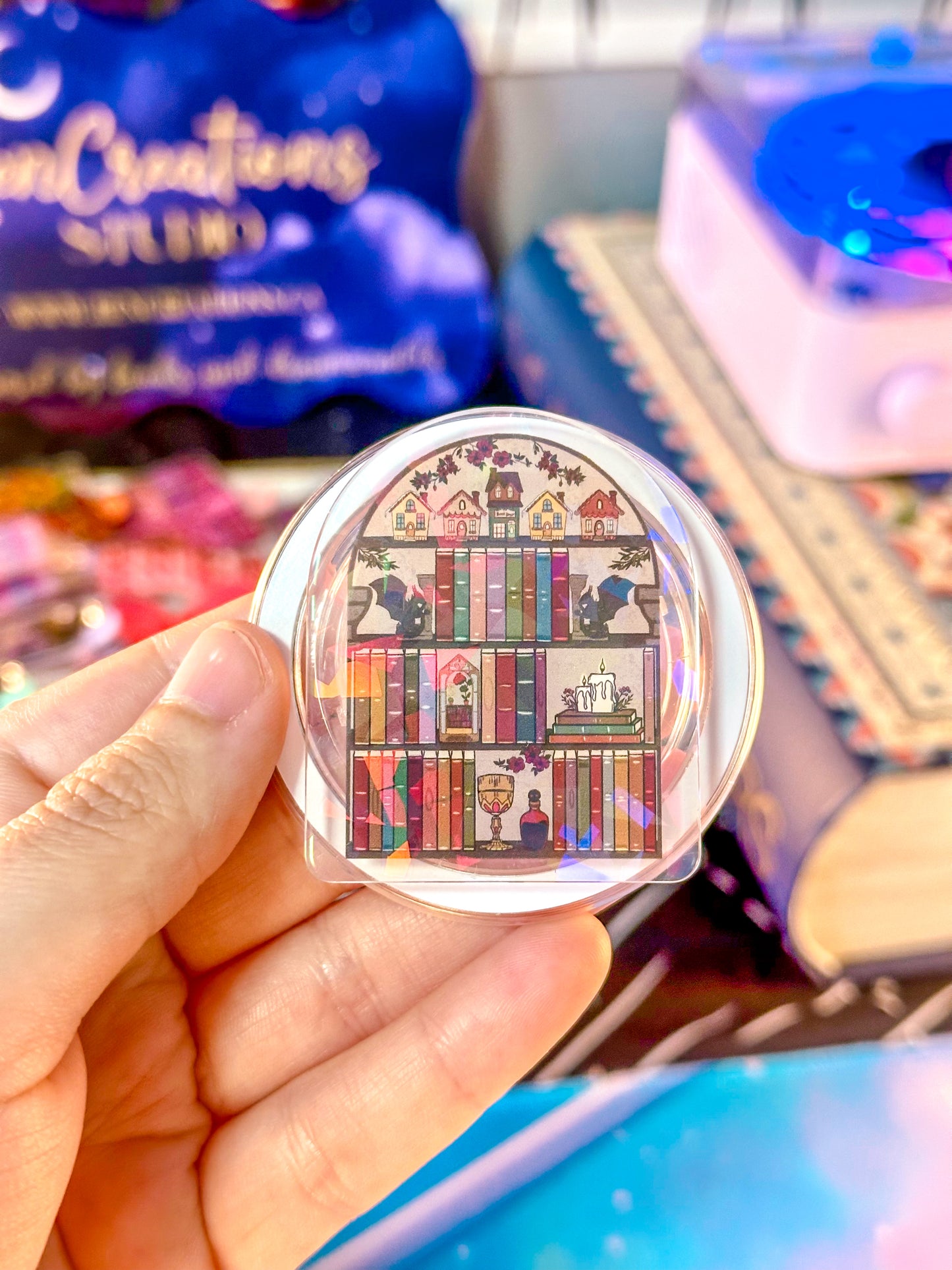 Fantasy Bookshelf Holographic Magnetic Device Grip