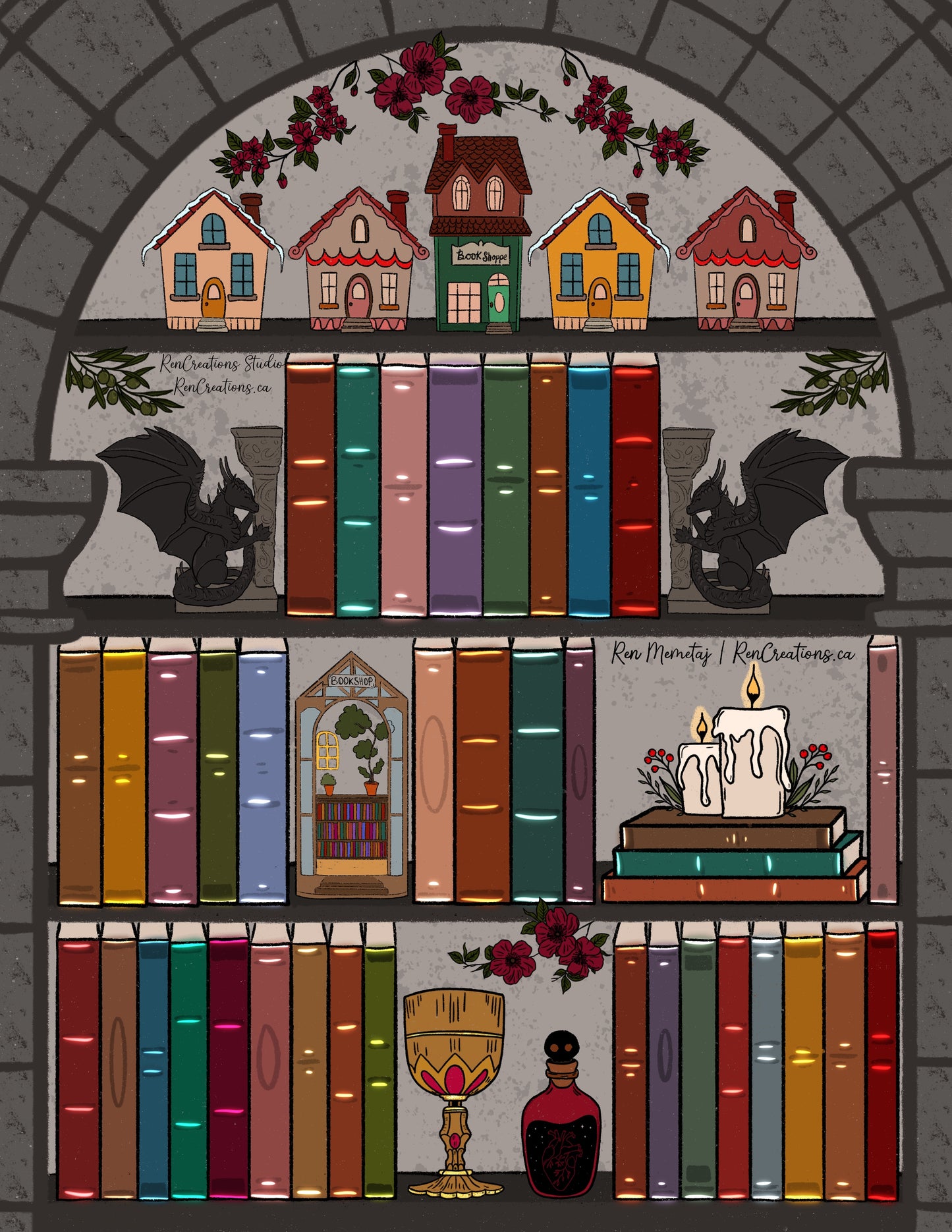 The Fantasy Bookshelf Art Print - Digital Download