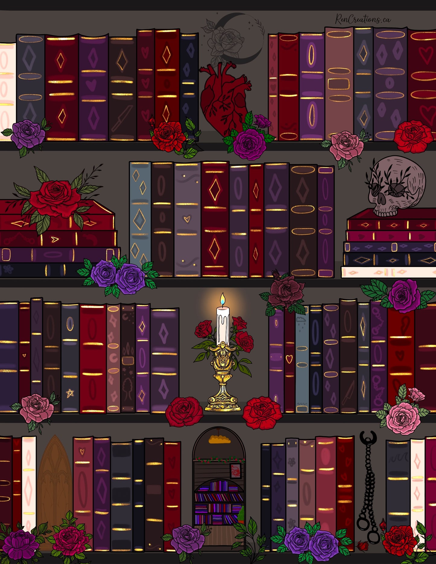 Dark Romance Bookshelf Art Print - Digital Download