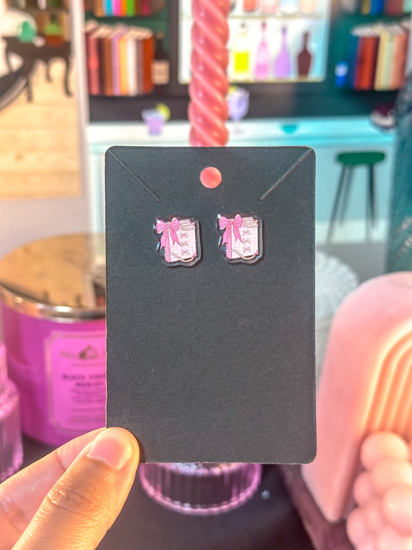 Bookish Coquette Acrylic and Glitter Epoxy Earrings