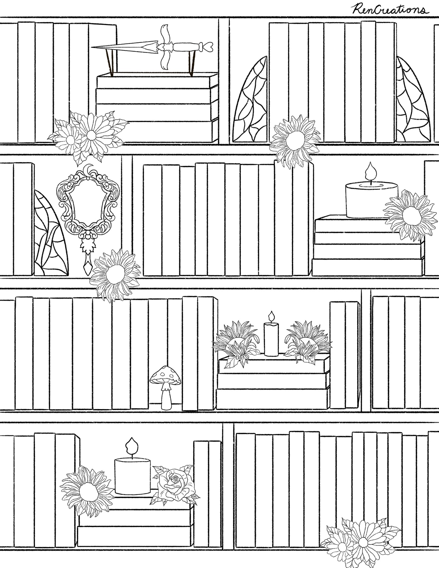 Fall Bookshelf Colouring Page | Digital Download