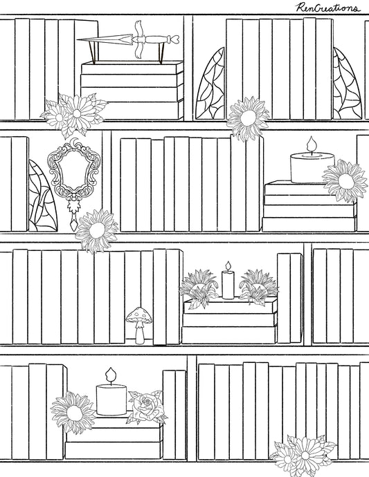 Fall Bookshelf Colouring Page | Digital Download