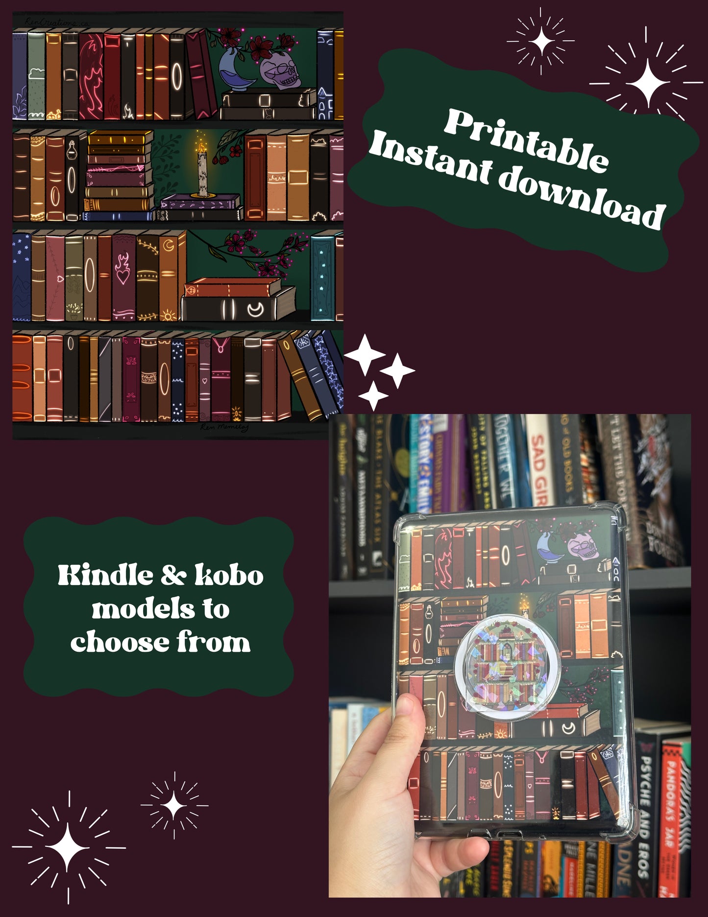 The Illuminated Bookshelf Printable Kindle & Kobo Insert - Digital Download