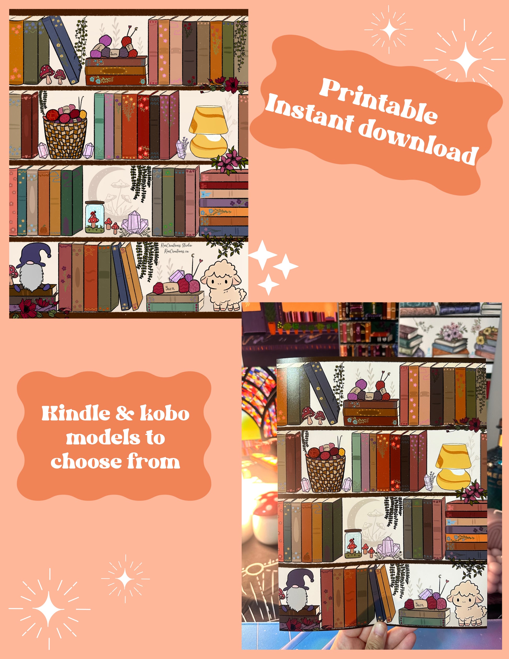 Cozy Cottage Bookshelf Printable Kindle & Kobo Insert - Digital Download