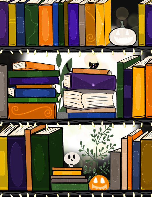 Halloween Bookshelf Art Print