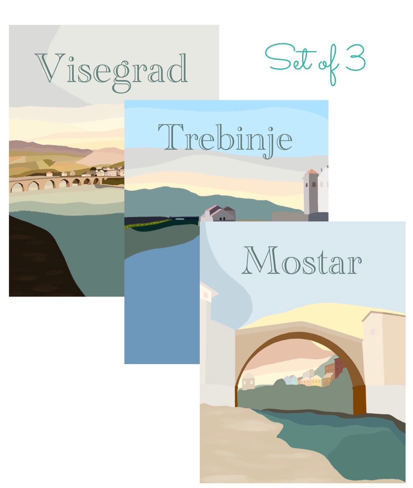 Bosnia & Herzegovina Travel Prints - Set of 3 or Individuals